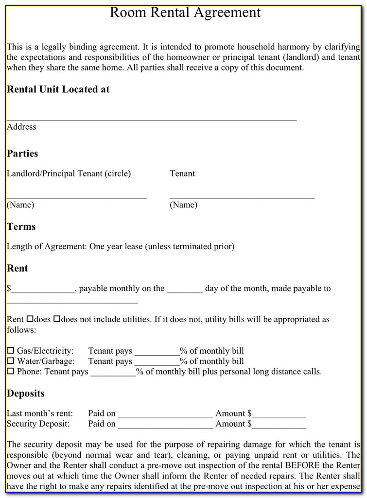 Room Rental Agreement Form Template