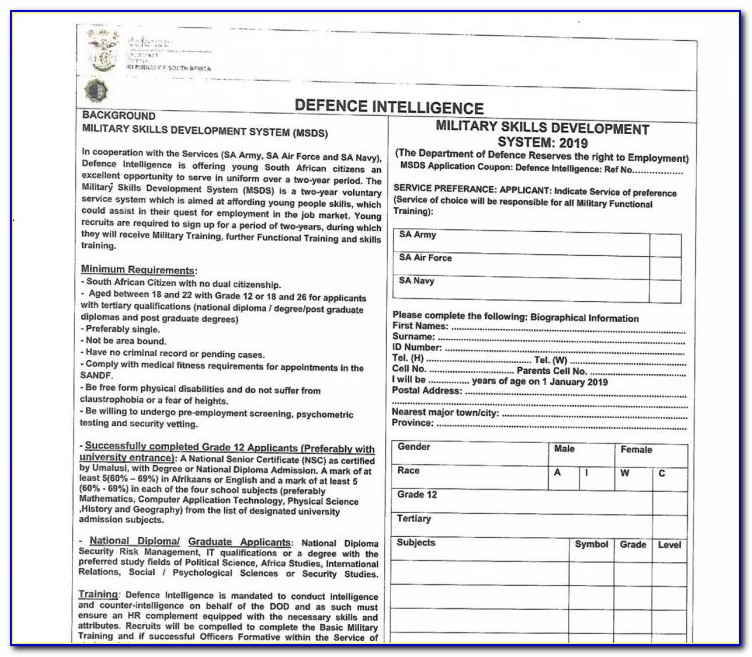 Sa Army Application Forms 2018 Download