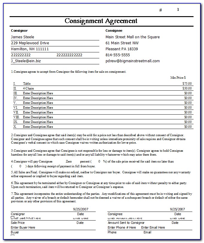 Sample Consignment Agreement Forms