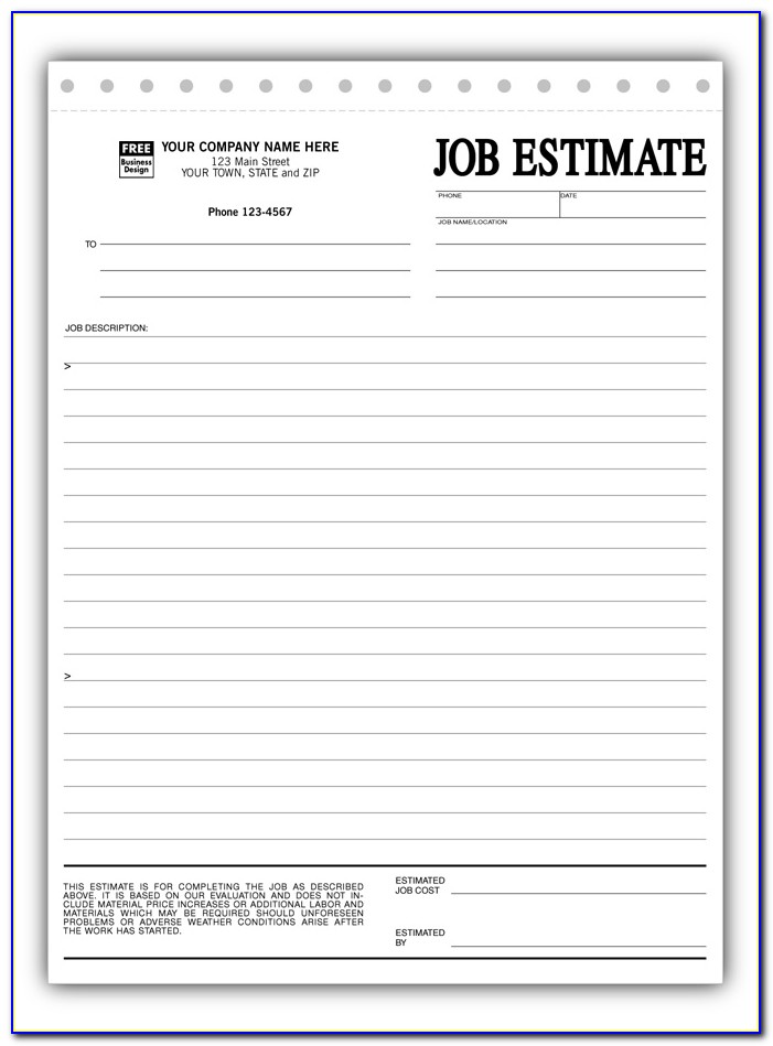 Sample Estimate Forms For Construction