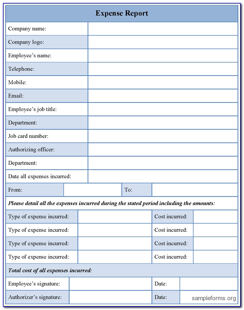 Sample Expense Report Form