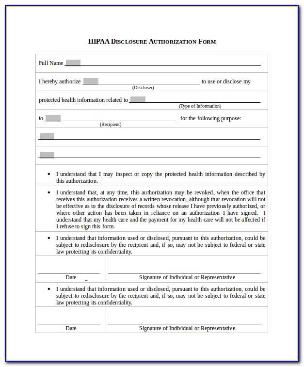 Sample Hipaa Disclosure Form
