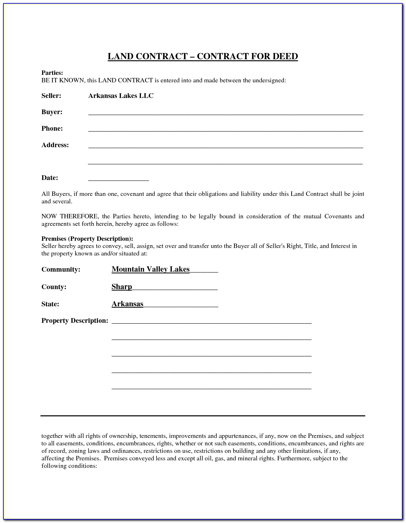 Sample Land Contract Forms Ohio