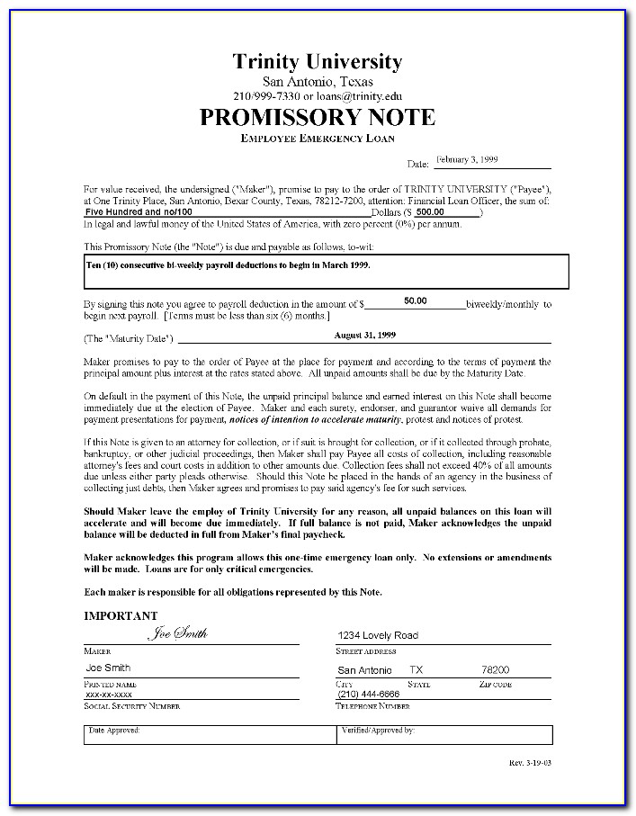 Sample Unsecured Promissory Note Form