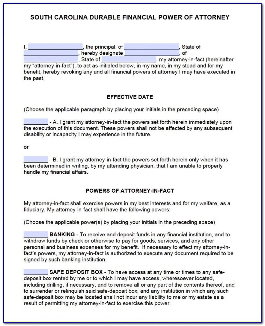 Sc Power Of Attorney Form Free