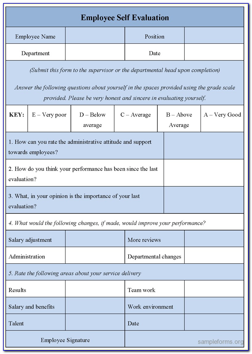 Self Evaluation Form For Employees Performance