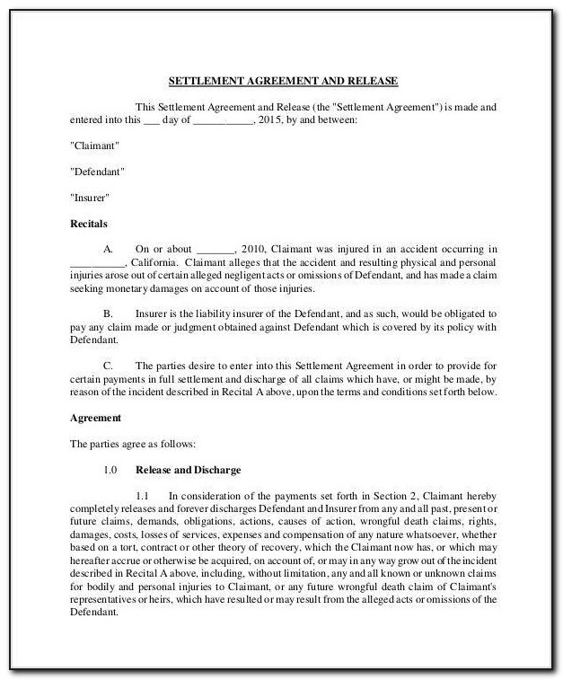Settlement Agreement Form Sample