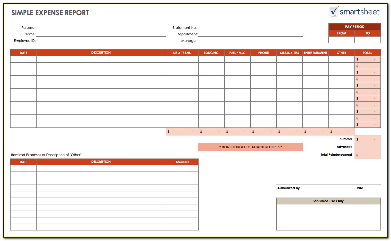 Simple Expense Report Form Excel