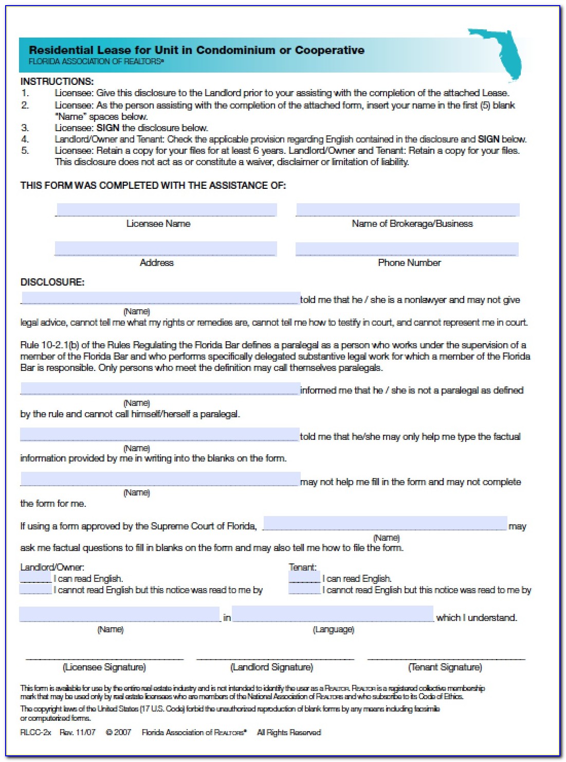 Simple Lease Agreement Form Florida