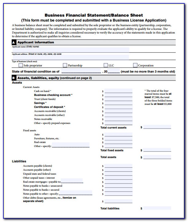 Simple Personal Financial Statement Form