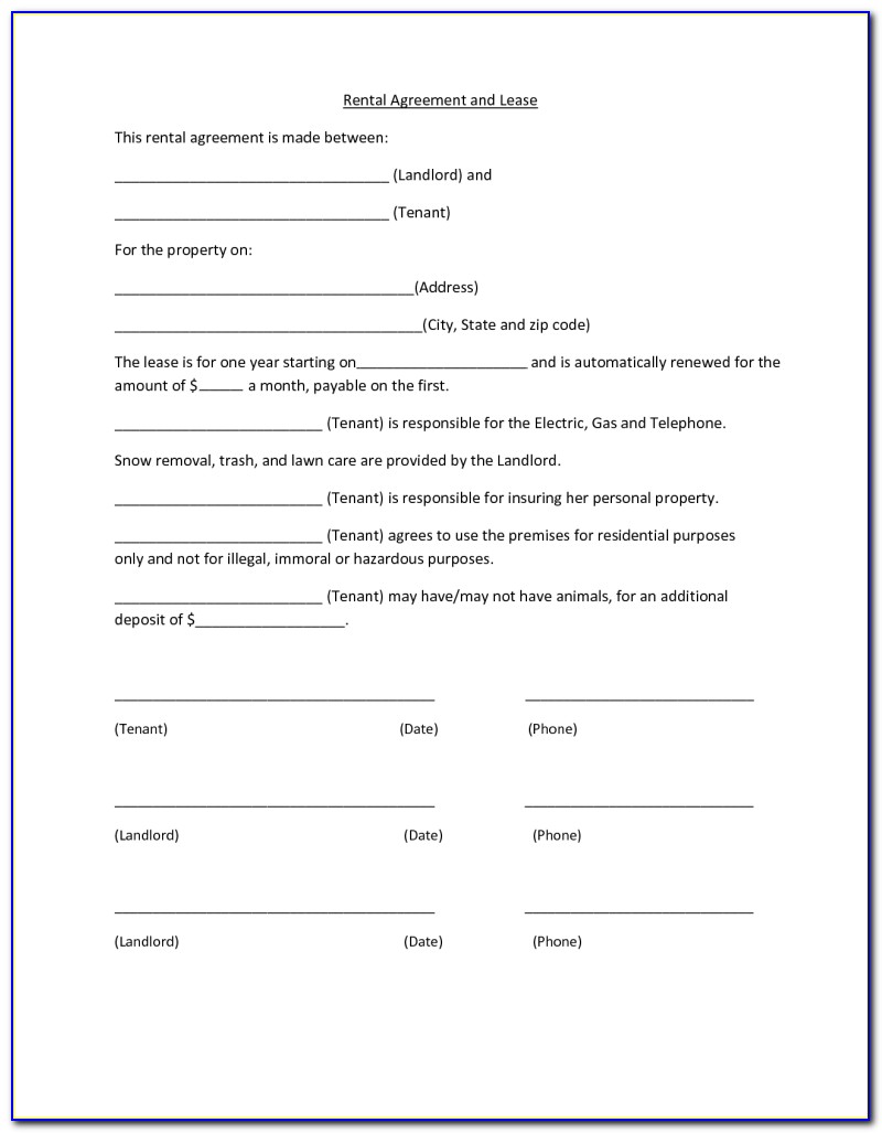 Simple Rent Lease Agreement Forms