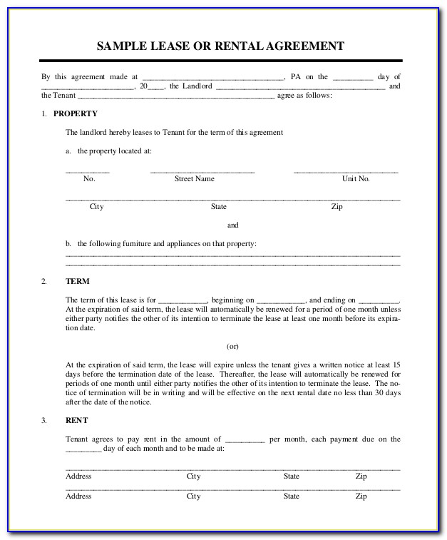 Simple Rental Agreement Format In English
