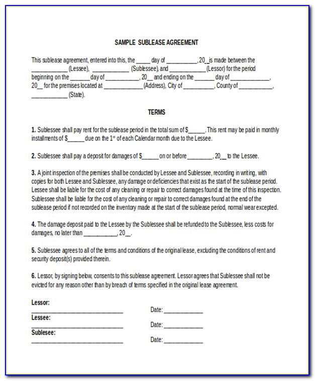 Simple Sublease Form