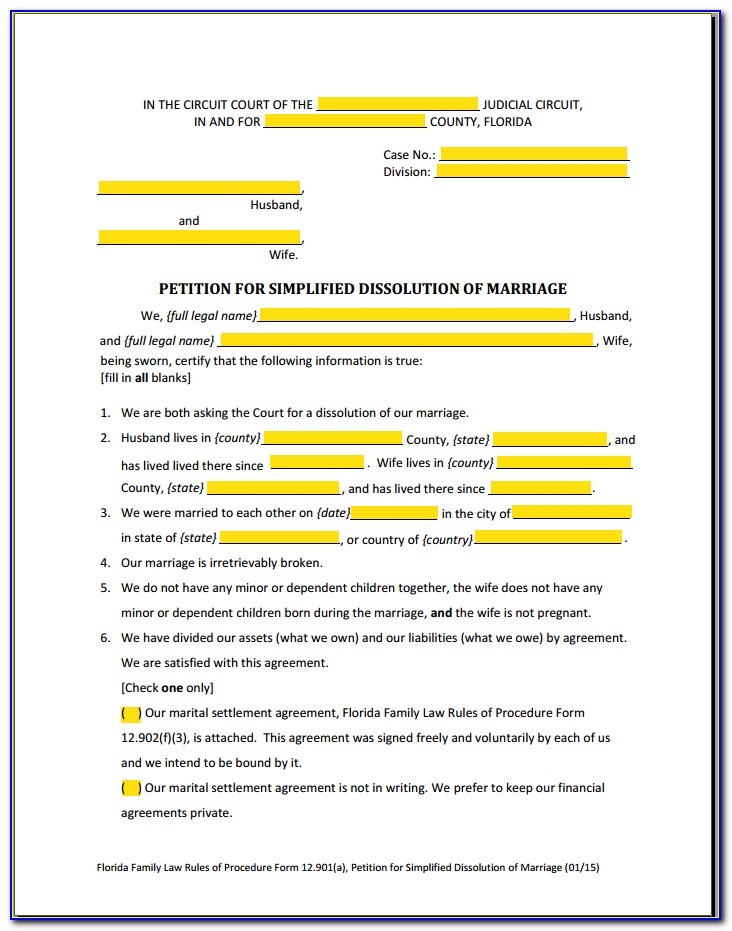 Simplified Dissolution Of Marriage In Florida Forms