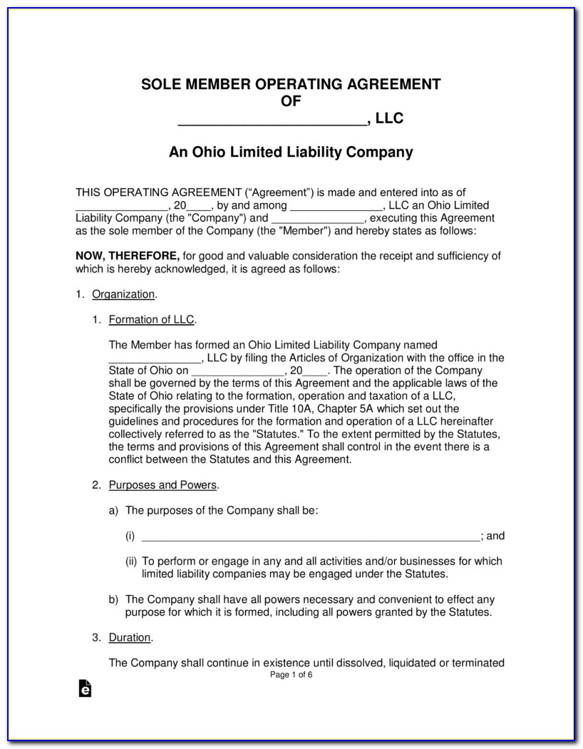 Single Member Llc Operating Agreement Short Form