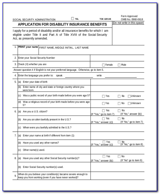 Social Security Disability Printable Forms