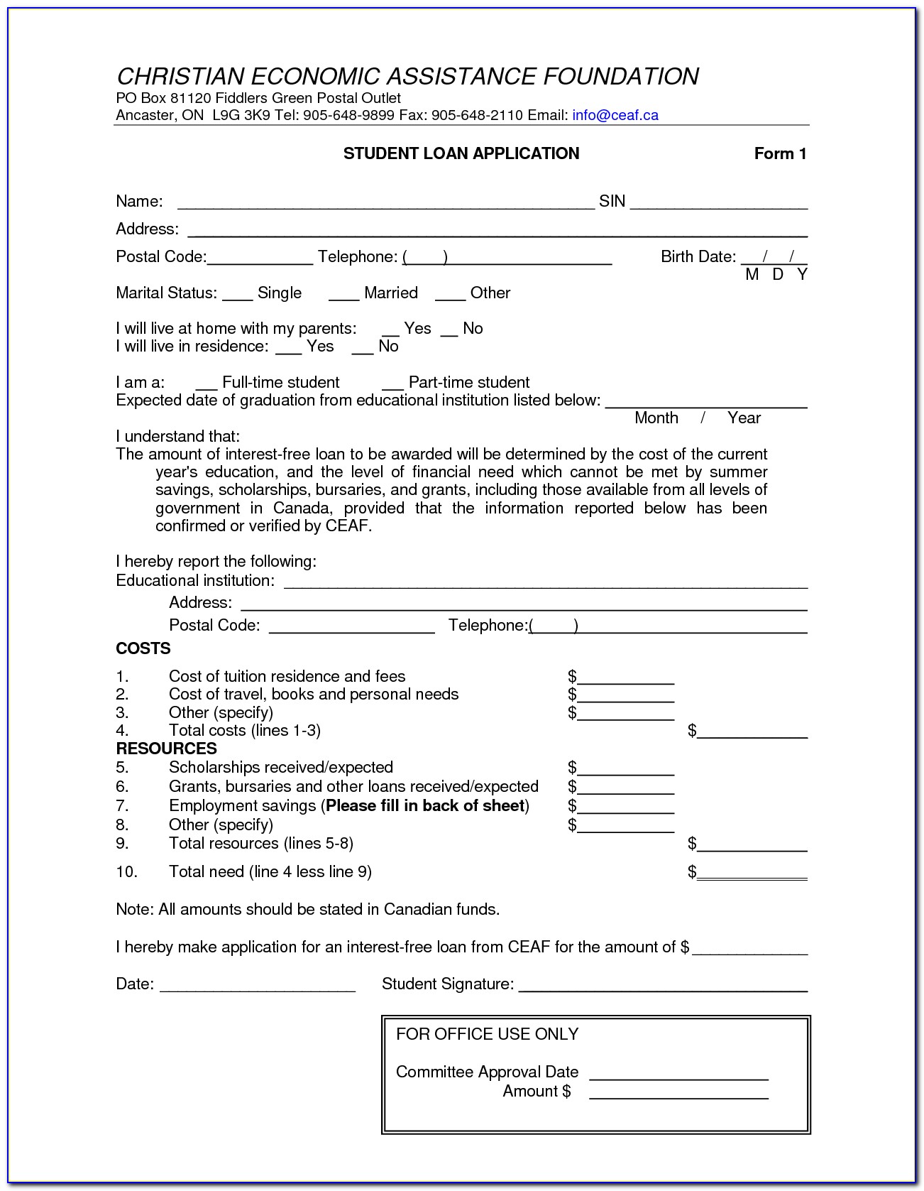Staff Loan Agreement Form Template