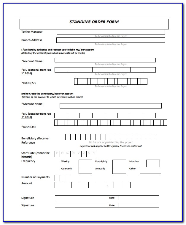 Standing Order Form Template Charity