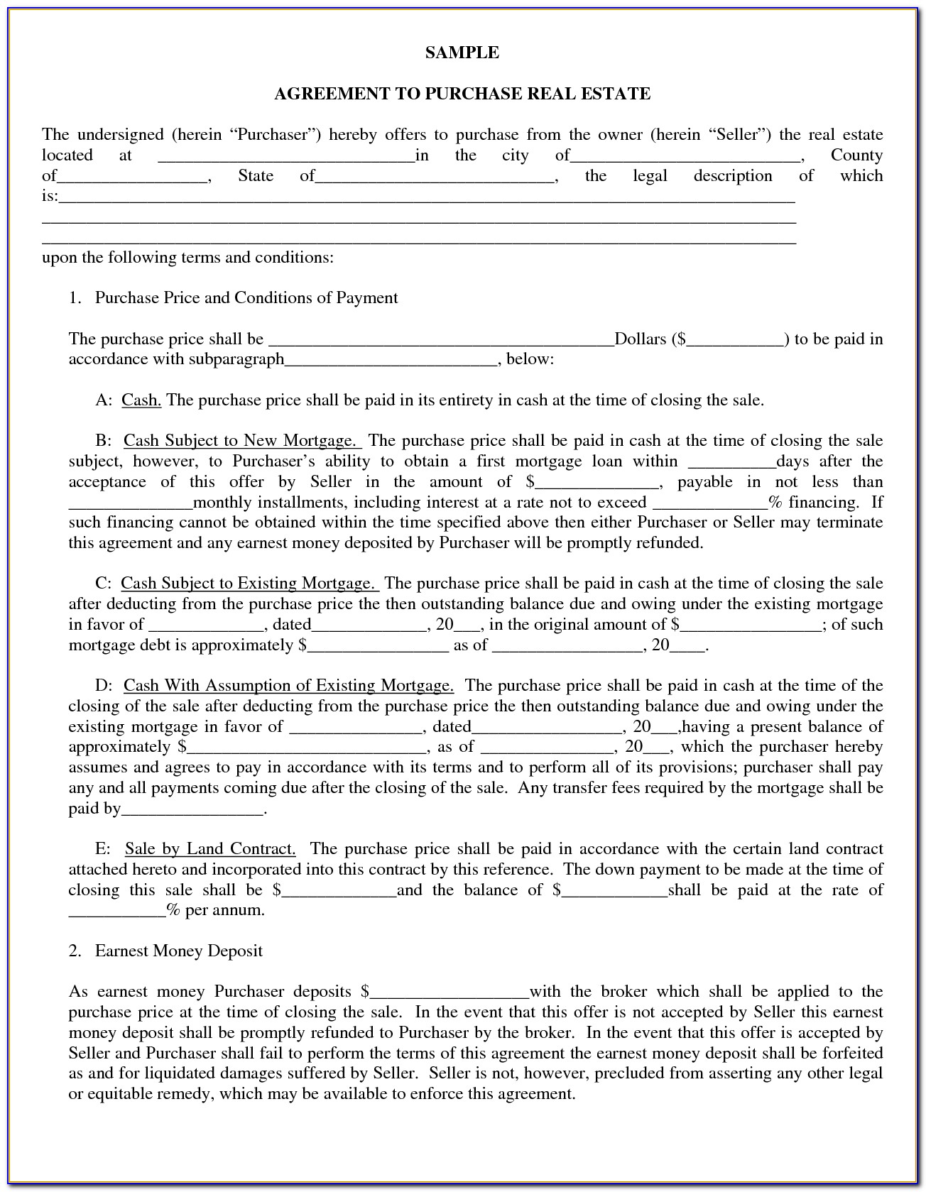 State Of Michigan Real Estate Purchase Agreement Form