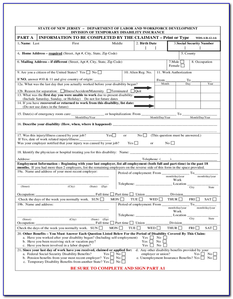 State Of New Jersey Disability Claim Forms