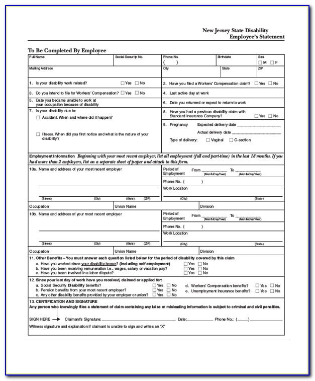 State Of New Jersey Disability P30 Form