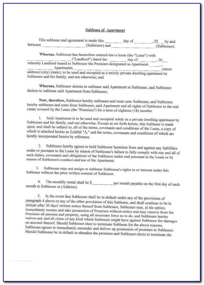 Sublet Agreement Form Ontario