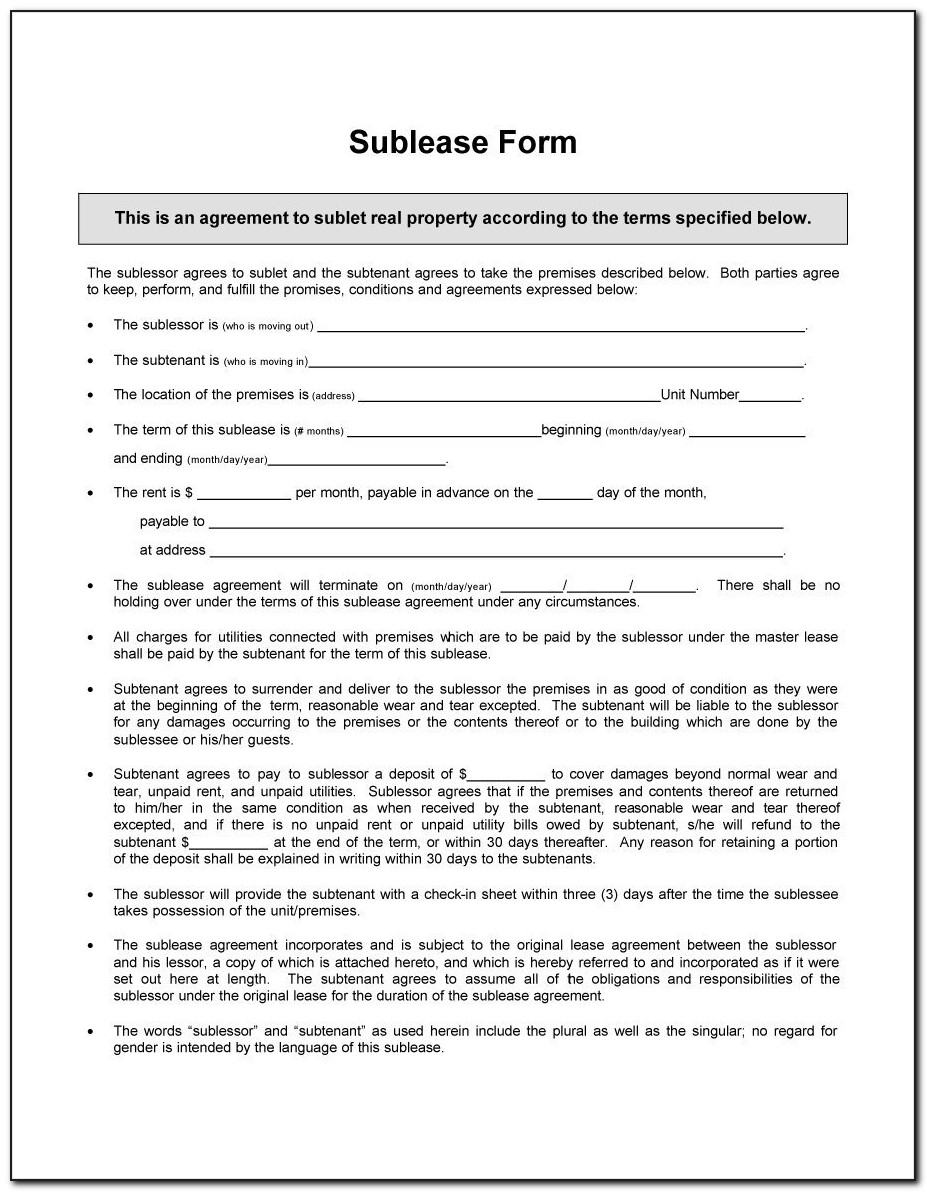Sublet Contract Form Nyc