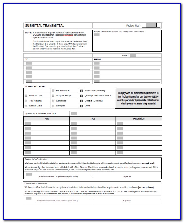 Submittal Forms For Construction