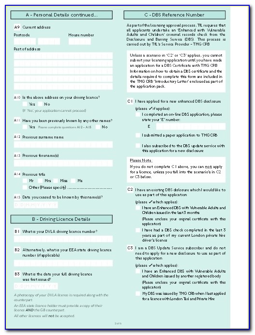 Taxi Driving Licence Form