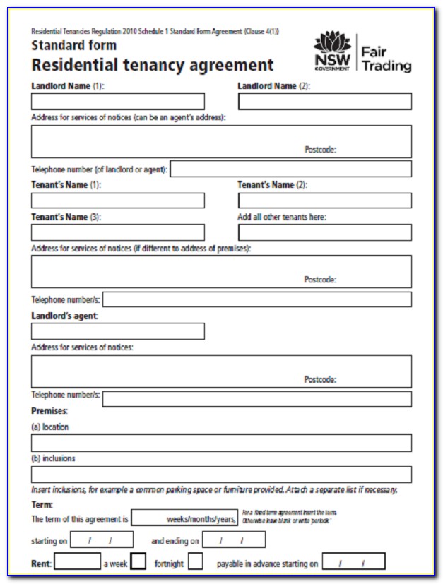 Tenancy Application Form Nsw