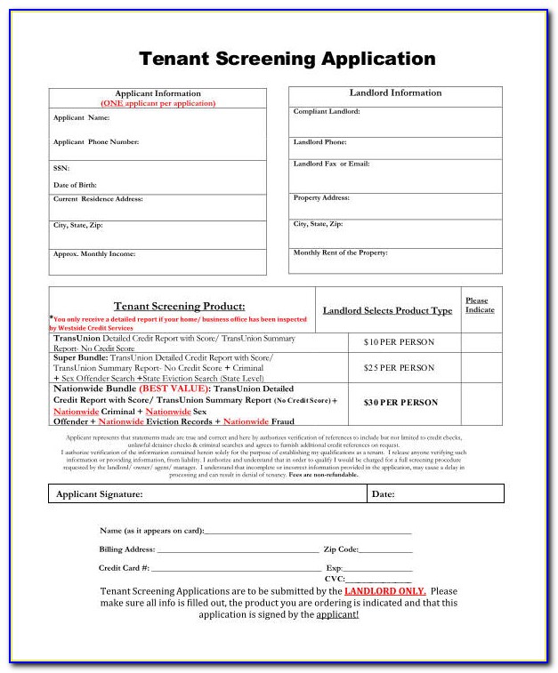 Tenant Screening Application Form Pdf