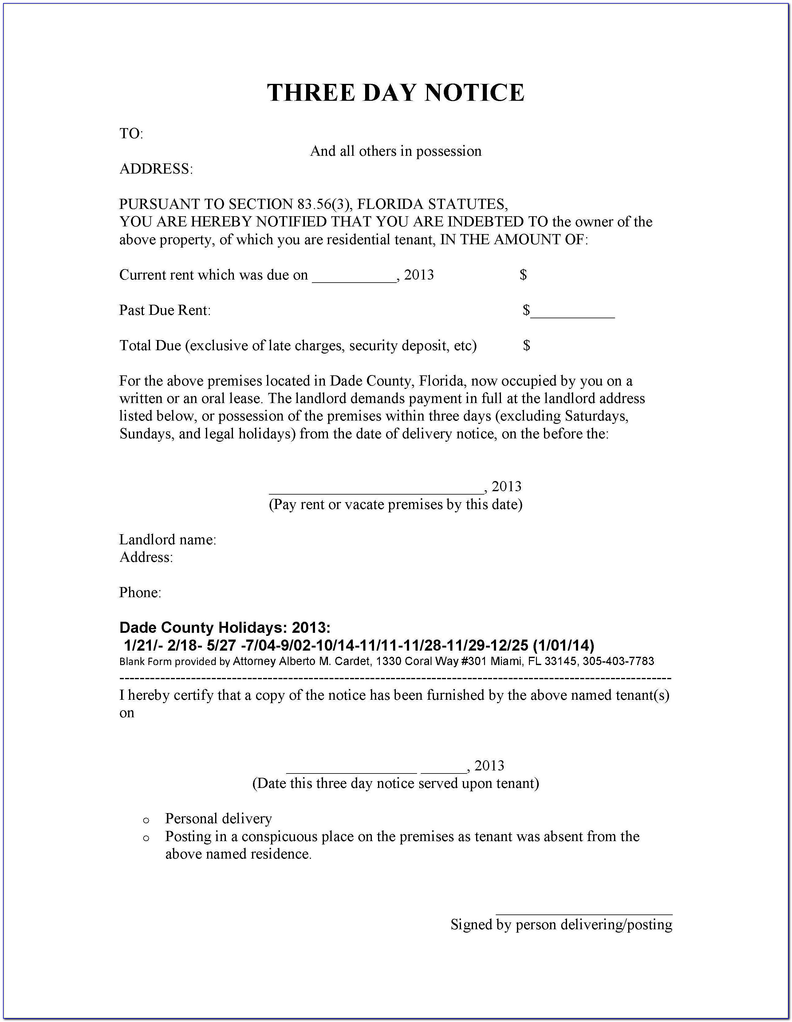 Tenant's Notice To Vacate Form