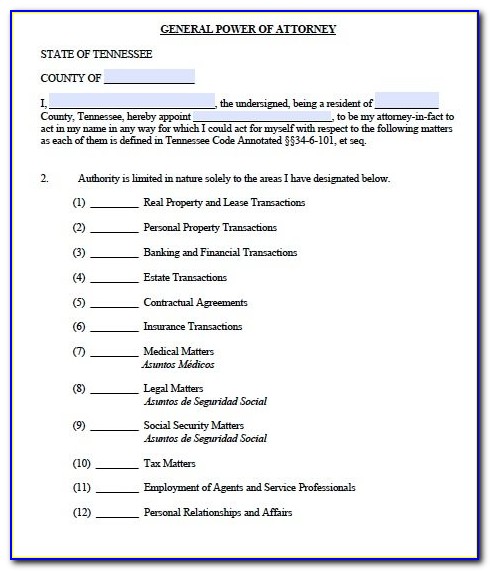 Tennessee General Durable Power Of Attorney Form Free