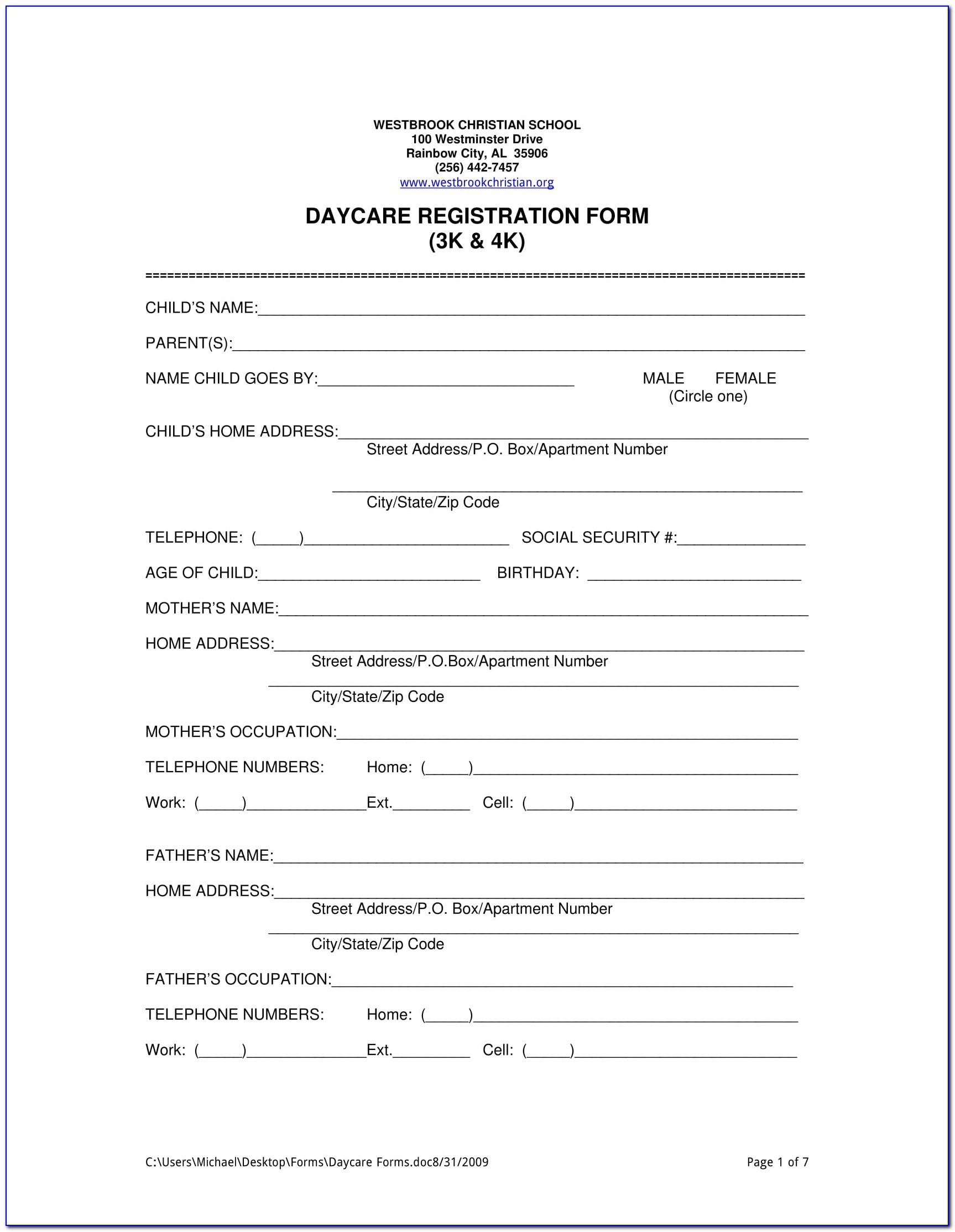 Texas Daycare Enrollment Forms