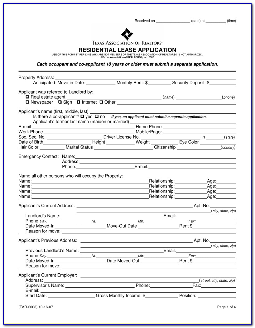 Texas Lease Application Form