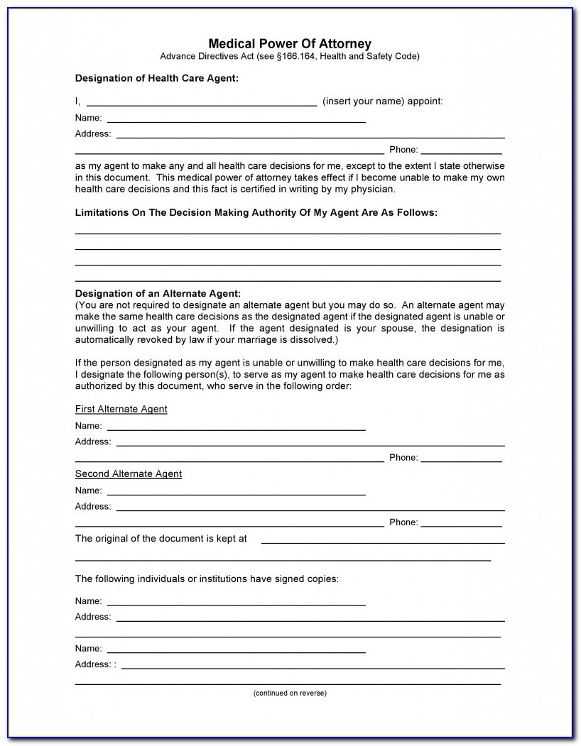 Texas Medical Power Of Attorney Forms To Print