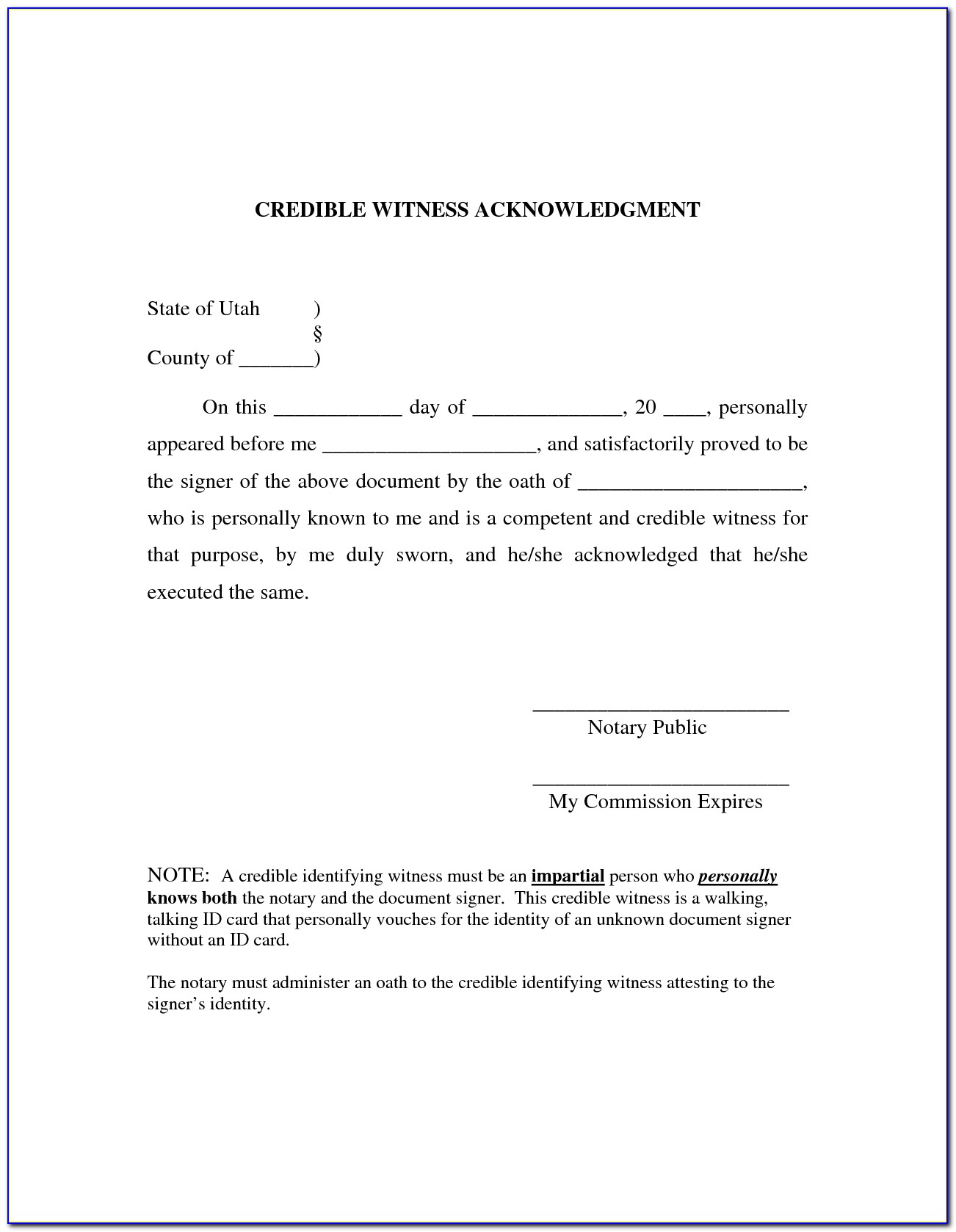 Texas Notary Certificate Of Acknowledgement