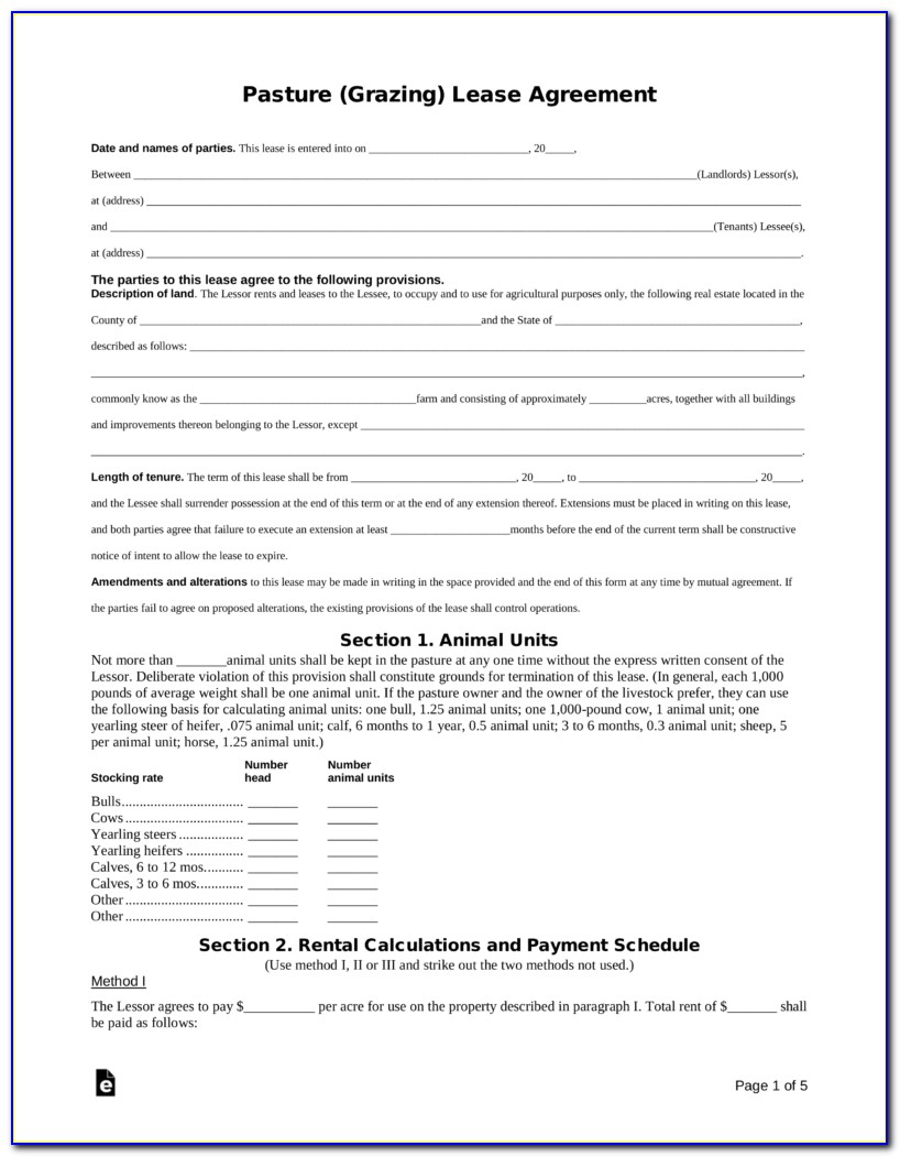 Texas Pasture Lease Agreement Form