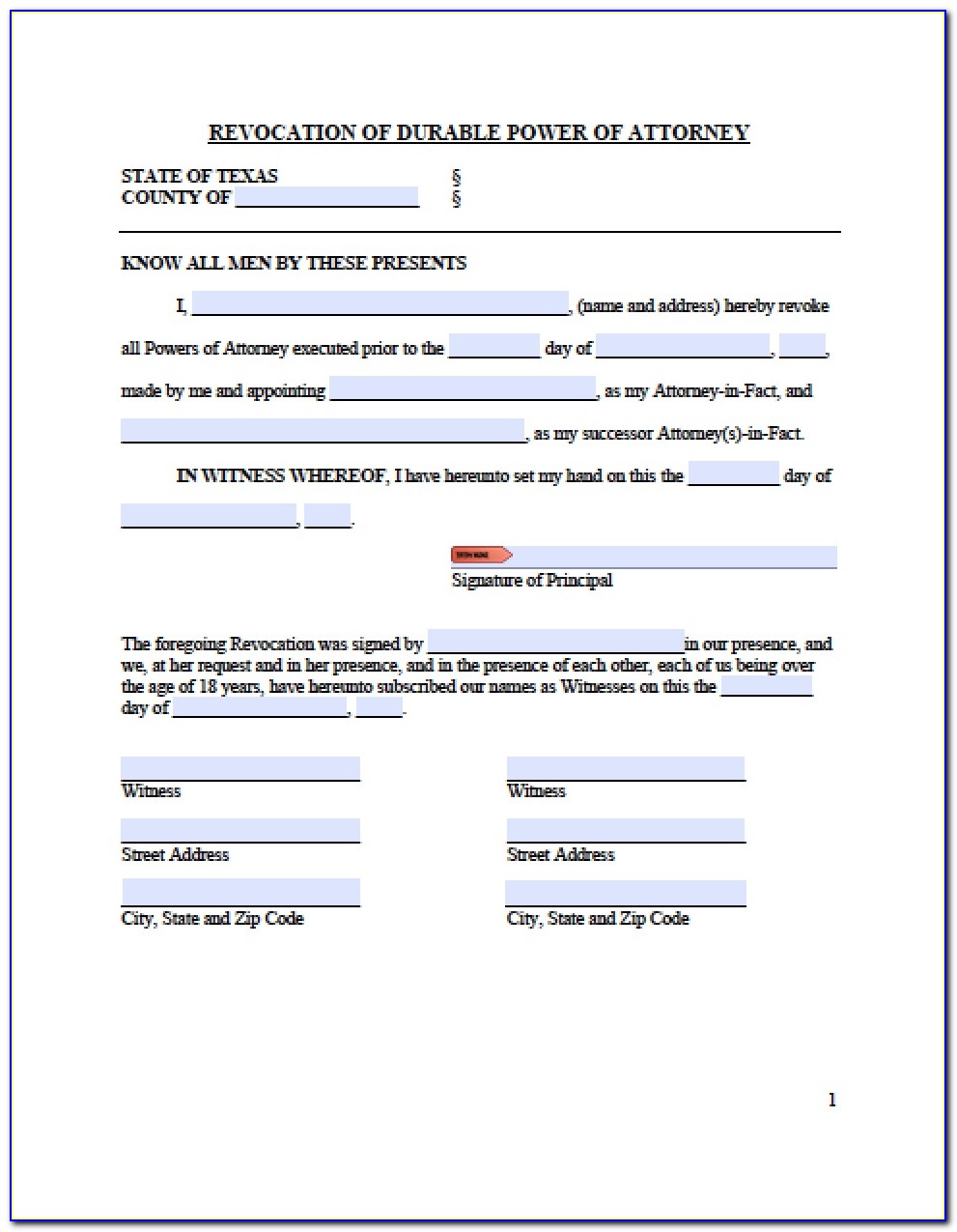 Texas Revocation Of Power Of Attorney Form