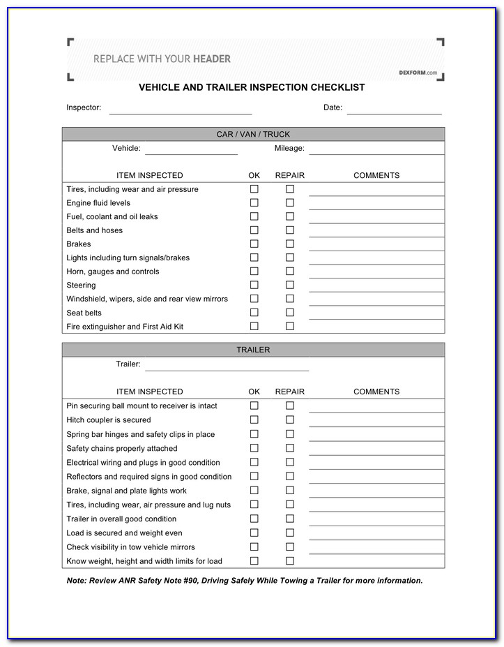 Trailer Inspection Form Template