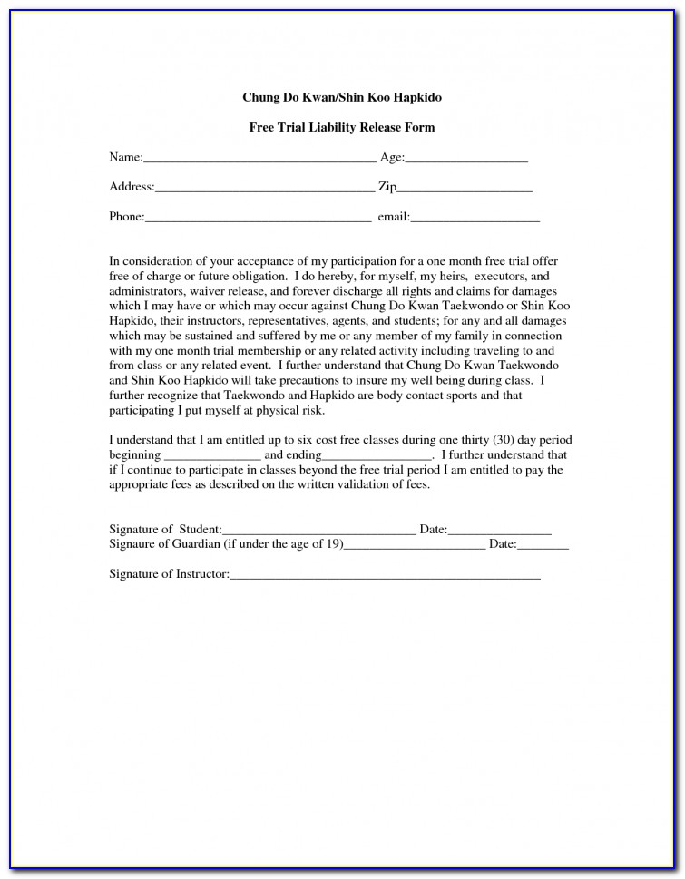 Trampoline Release Of Liability Form Free
