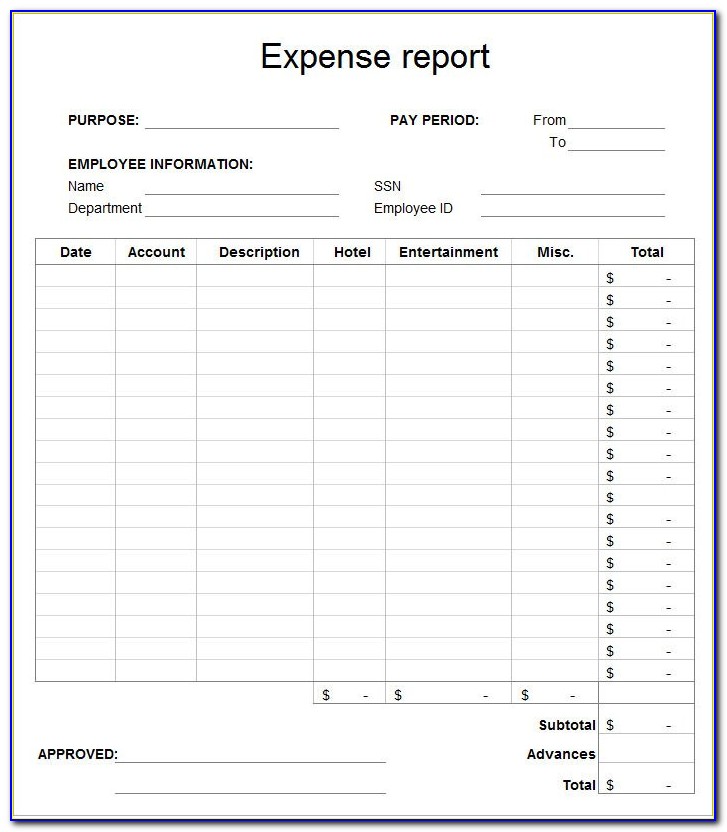 Travel Expense Report Form Excel