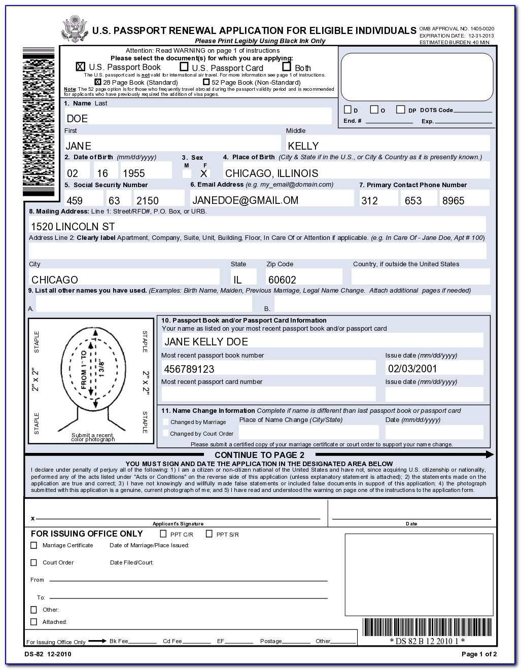 Us Passport Renewal Form Ds 82 Online