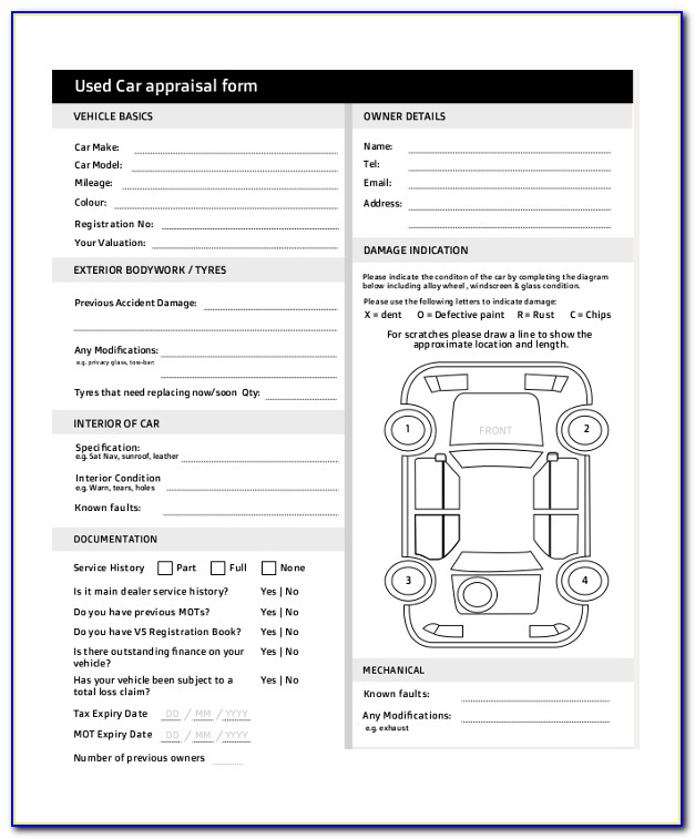 Vehicle Appraisal Form Free
