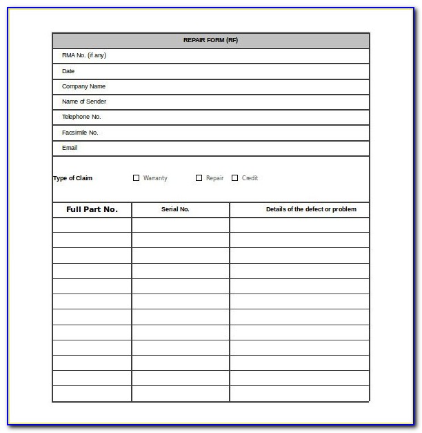 Vehicle Repair Request Form Template