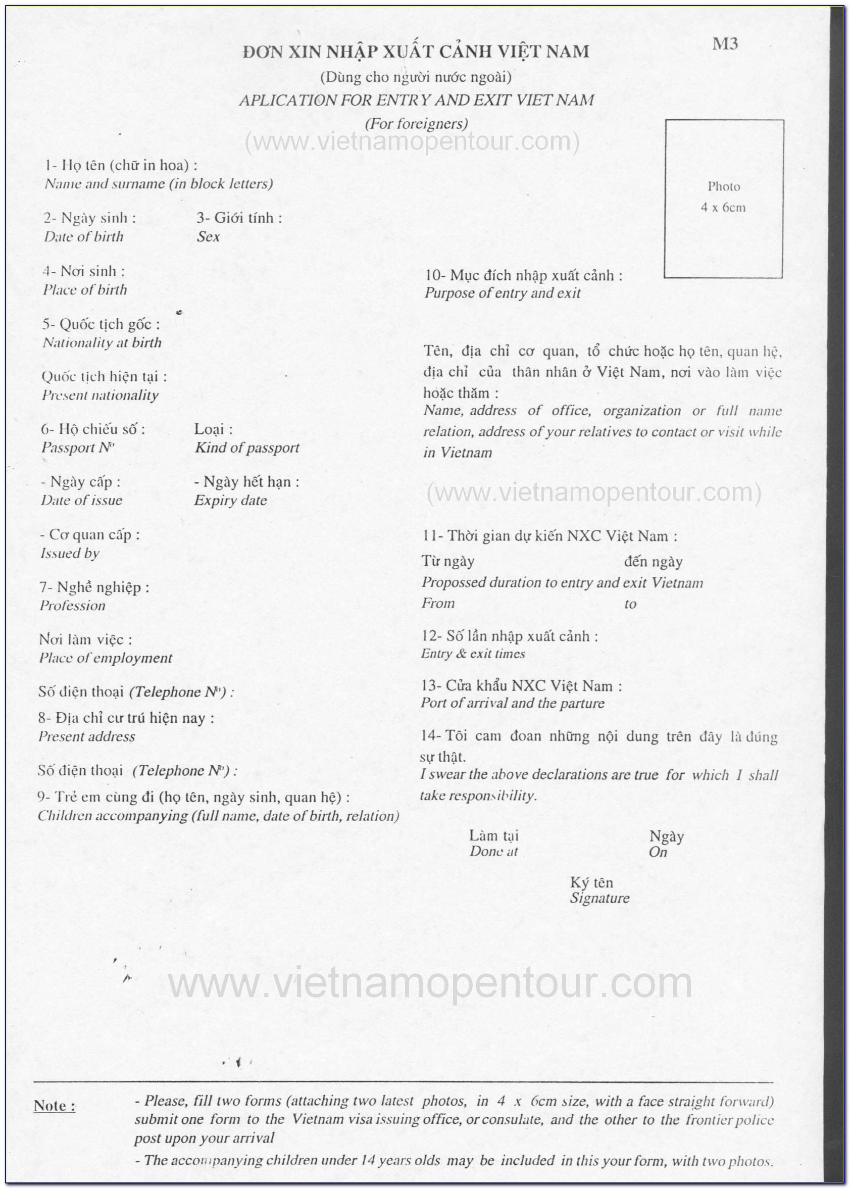 Vietnamese Visa Application Form Family Members