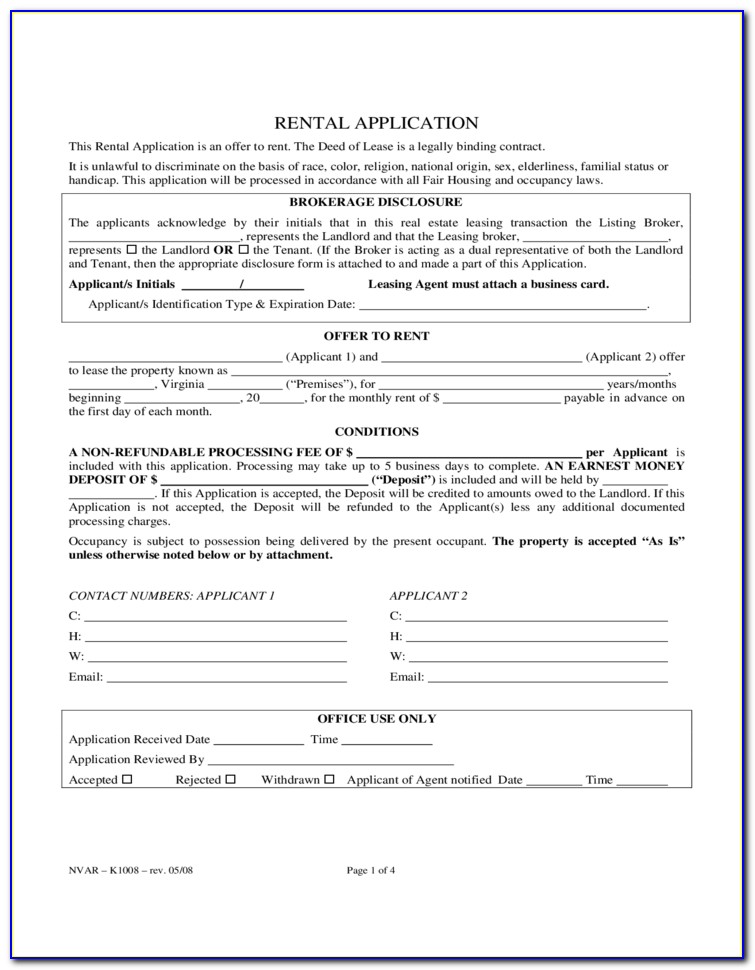 Virginia Residential Rental Application Form