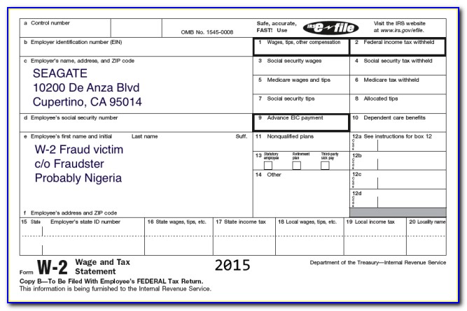 W2 Tax Form Example