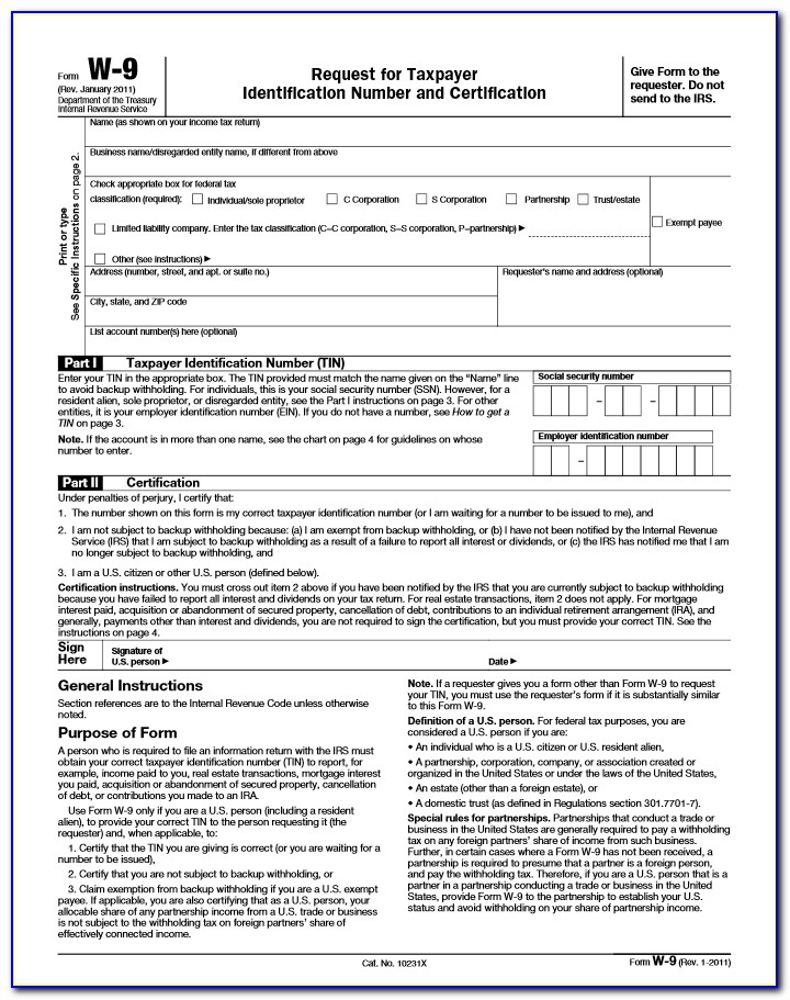 W9 Form Fill Out Online Free