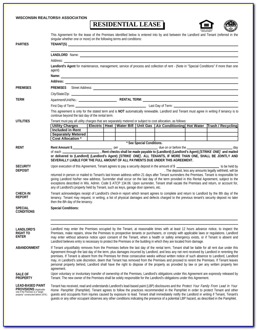 Wisconsin Rental Agreement Forms